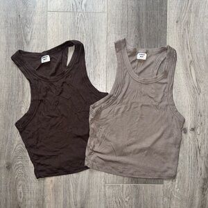 BNWOT 2 Sunday Best Brown and Beige Racerback Tank Tops